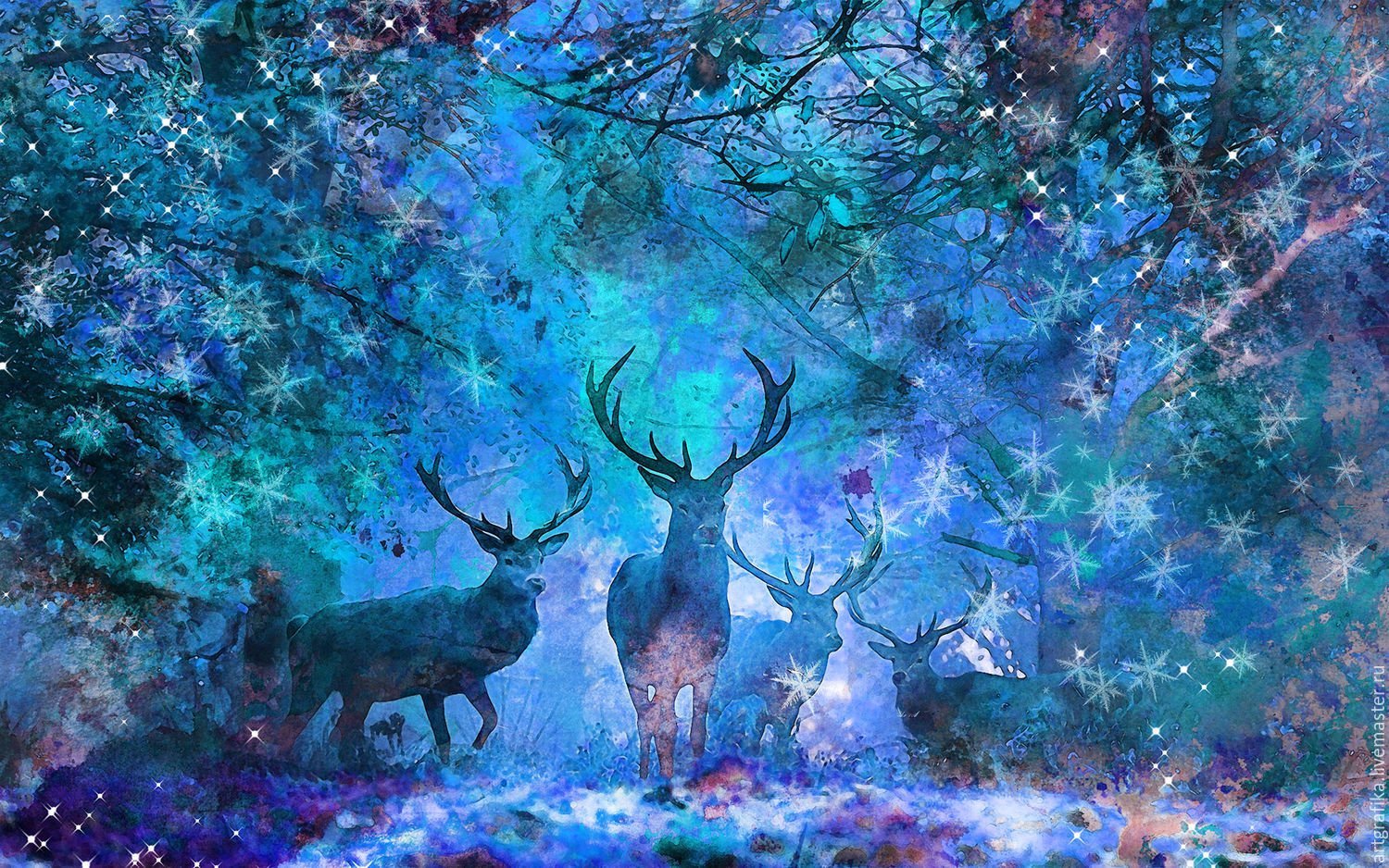 Елки олени. Сказочный олень. Волшебный зимний лес. Олень в зимнем лесу. В новогоднем лесу.