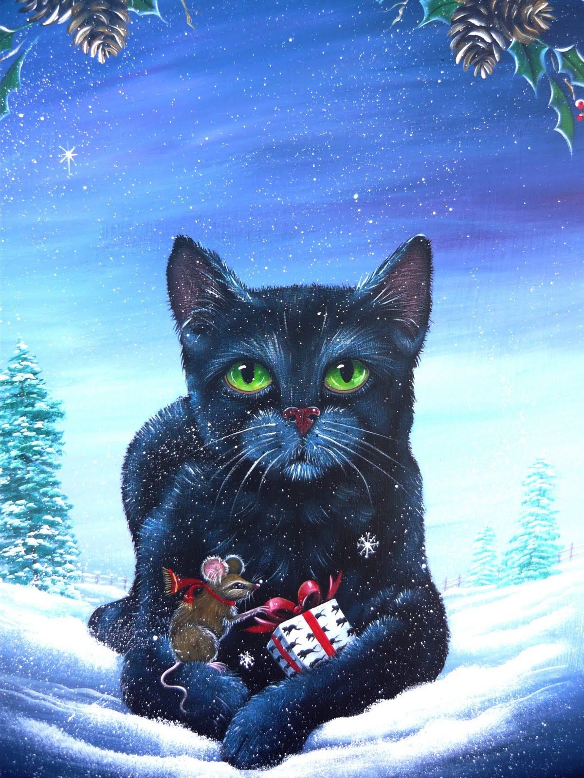Нова кот. Новогодний котик. Новогодний кот арт. Новогодний черный кот. Кот зима арт.