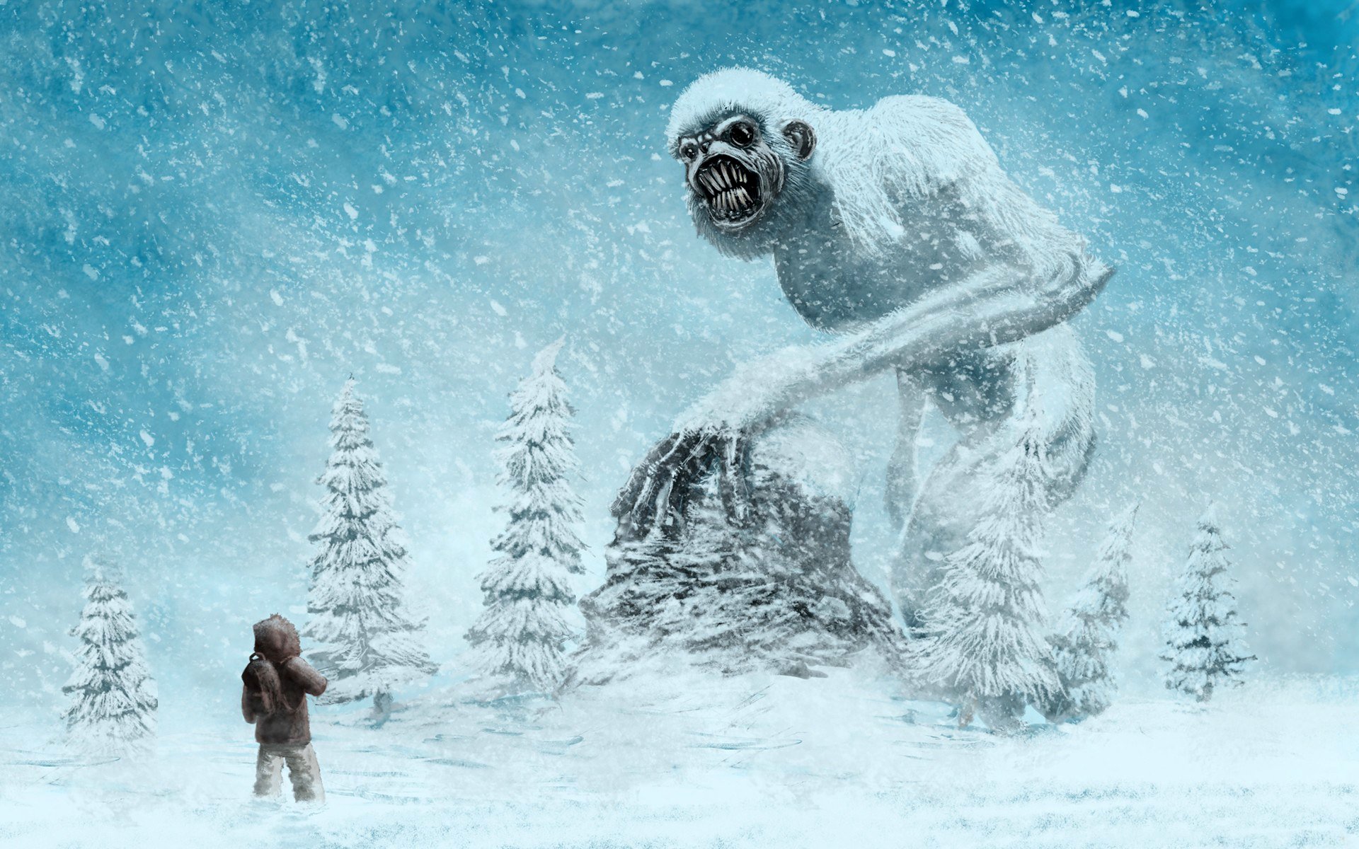 Ужасный холод. Йети монстр. Снежные существа. Зимние монстры. Зимнее чудовище.