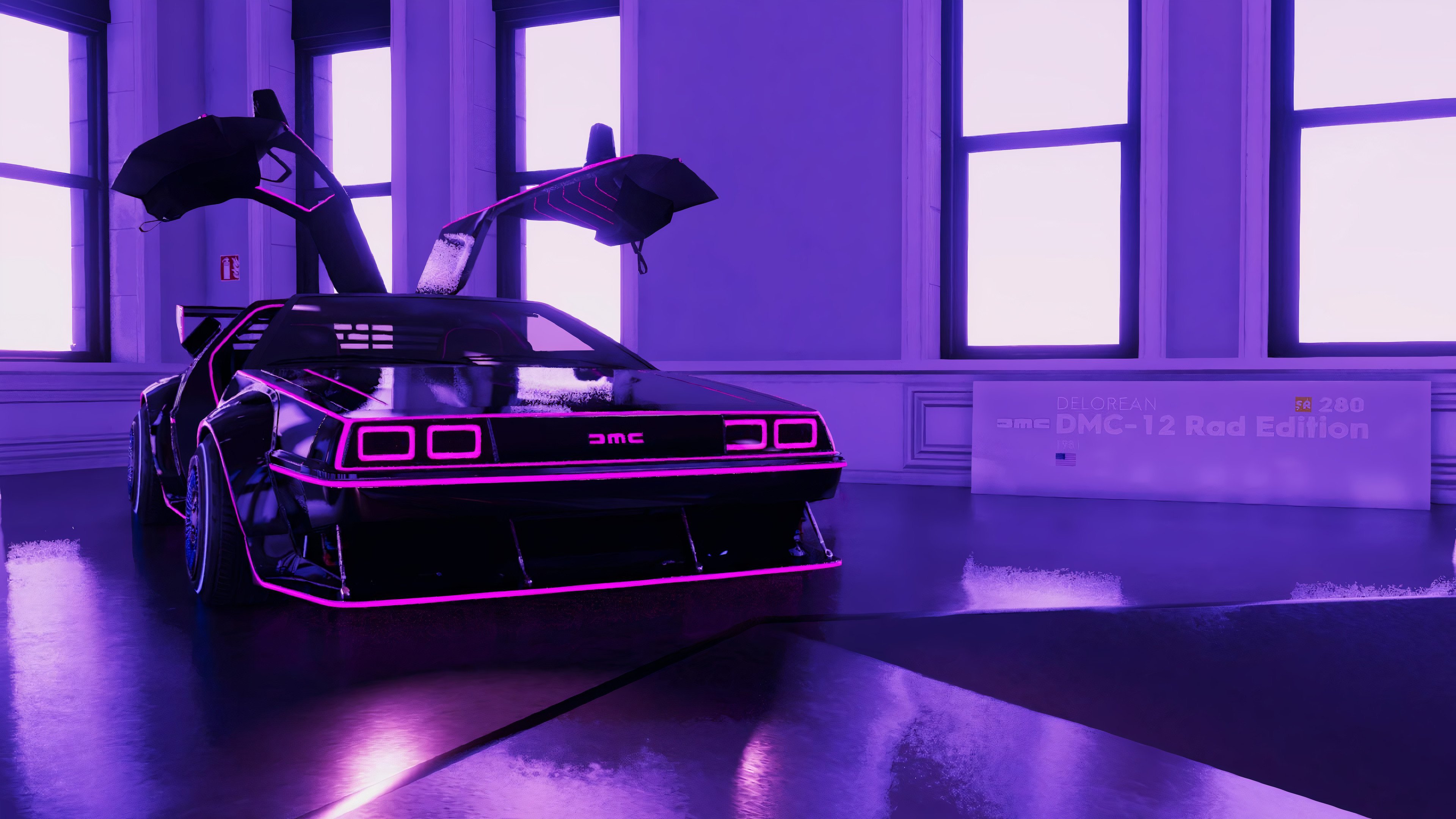 Purple 4. Делориан неон 4k. Делориан ретровейв. DELOREAN DMC 12 Cyberpunk. Ретровейв фиолетовый Делориан неон.