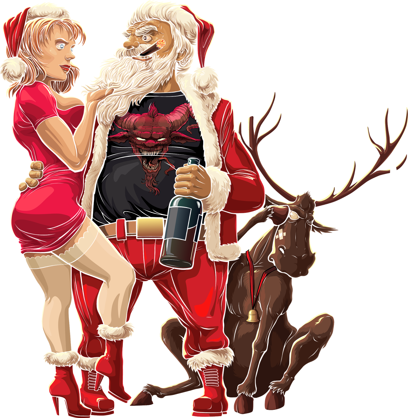 Santa other helper akm. Новогодние персонажи. Прикольные новогодние картинки. Прикольный новогодний арт. Смешной новогодний арт.