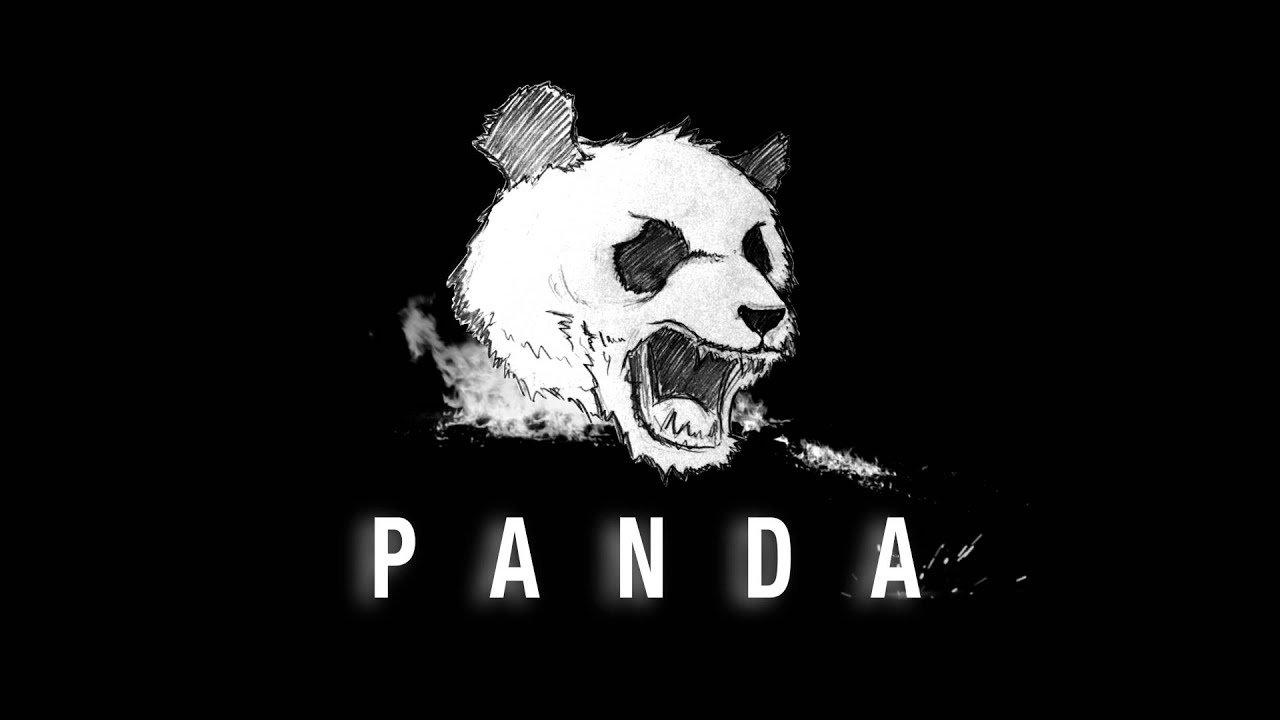 Злая Панда на черном фоне