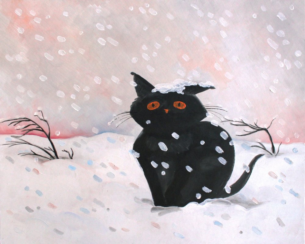 Котик в снегу мультяшные