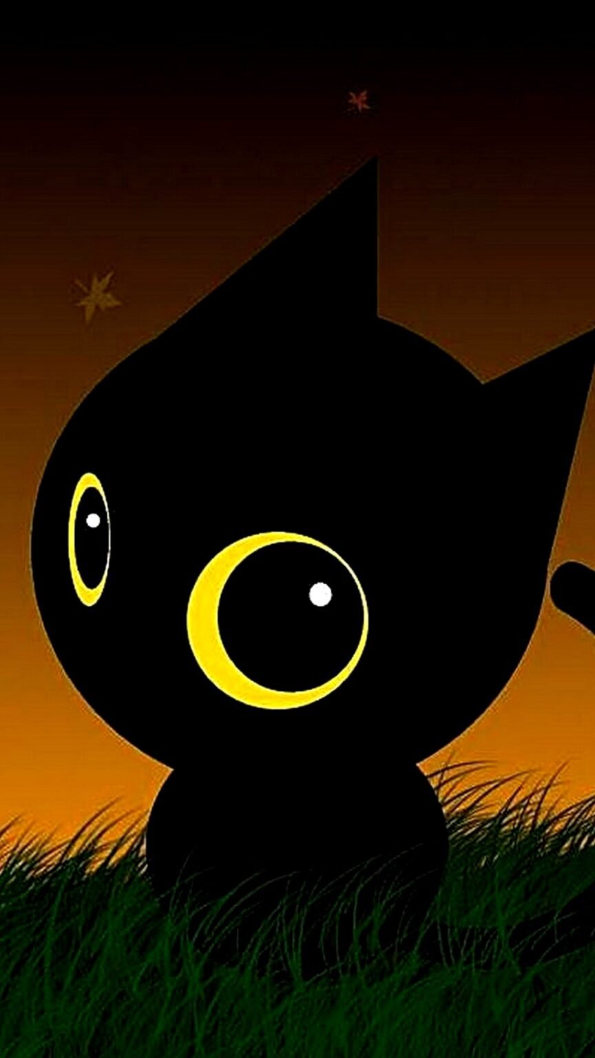 Мультяшный черный кот с большими глазами