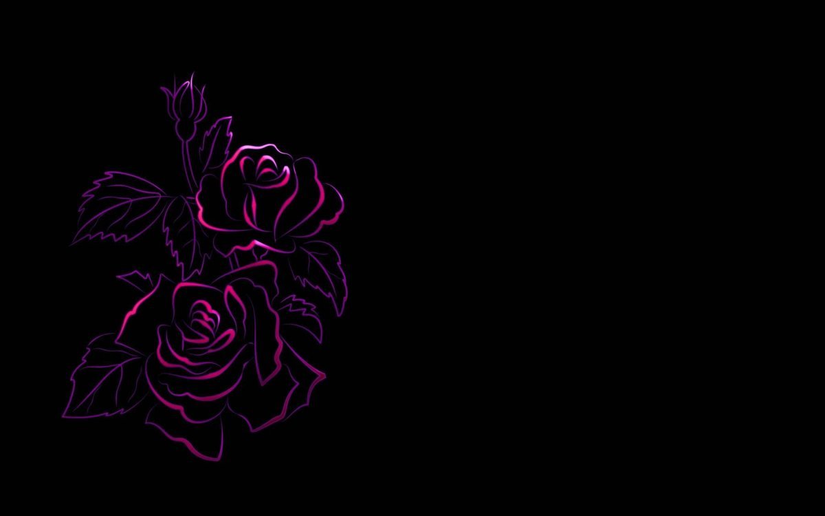 Неоновая роза на черном фоне