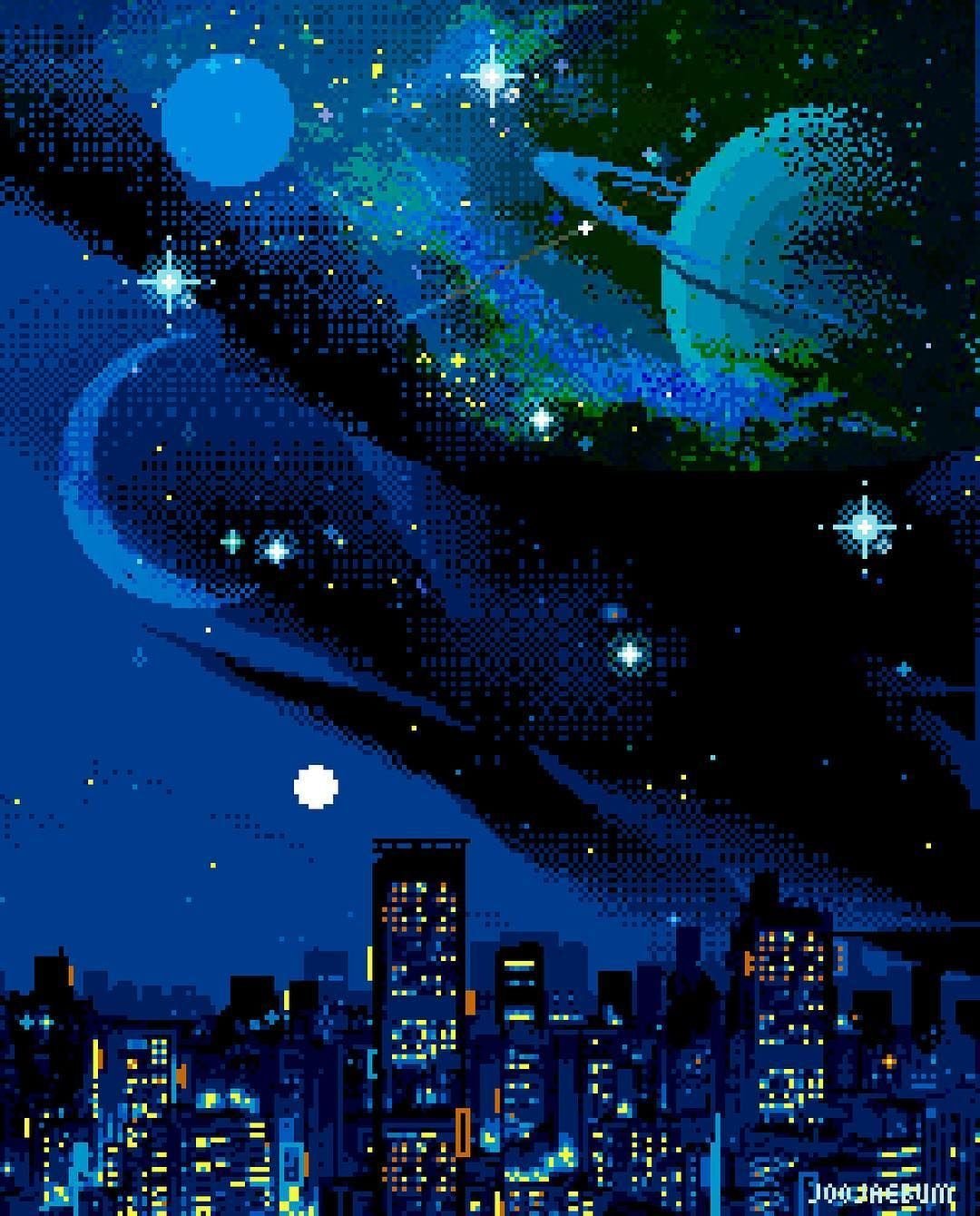 Night pixel. Космос пиксель арт. Космические пейзажи пиксель. Пиксельное ночное небо. Пиксельное небо ночь.