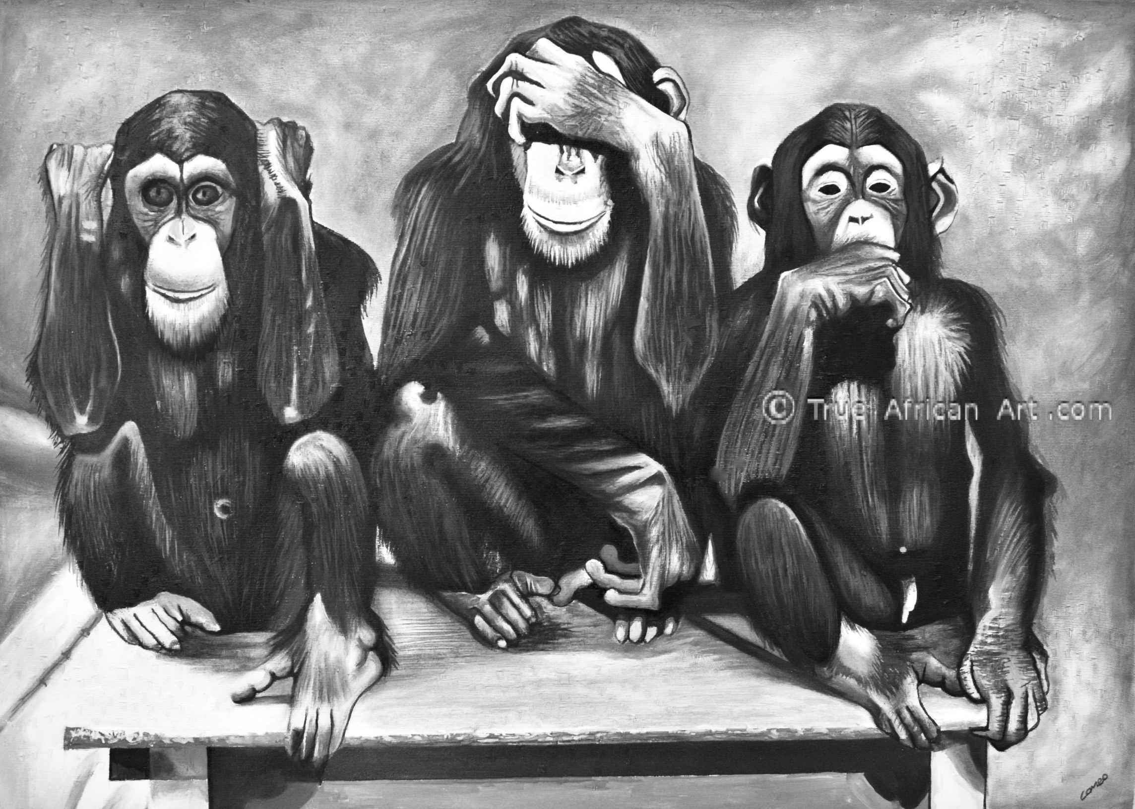 Пока ничего не вижу. Обезьяна арт. Картина обезьяны. Три обезьяны. Картины обезьяны современные.