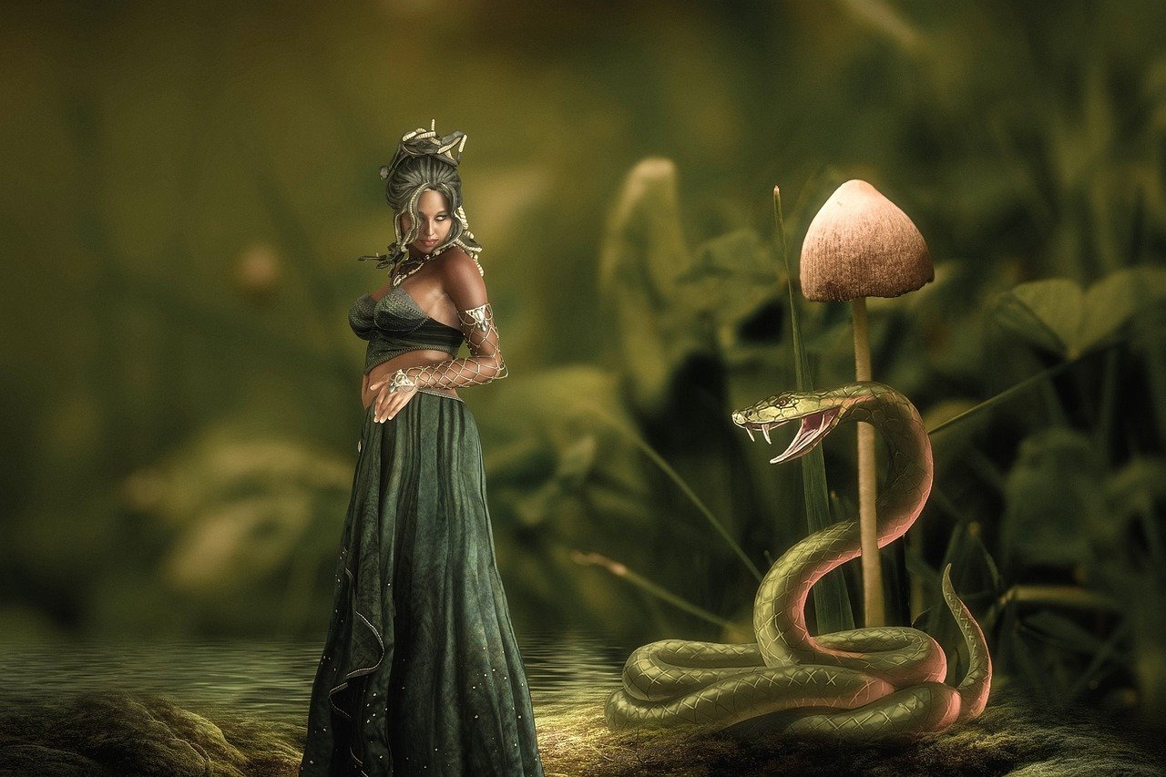 Девочка змейка. Медуза Горгона. Горгона медуза Мифические существа. Ехидна богиня. Змей искуситель.