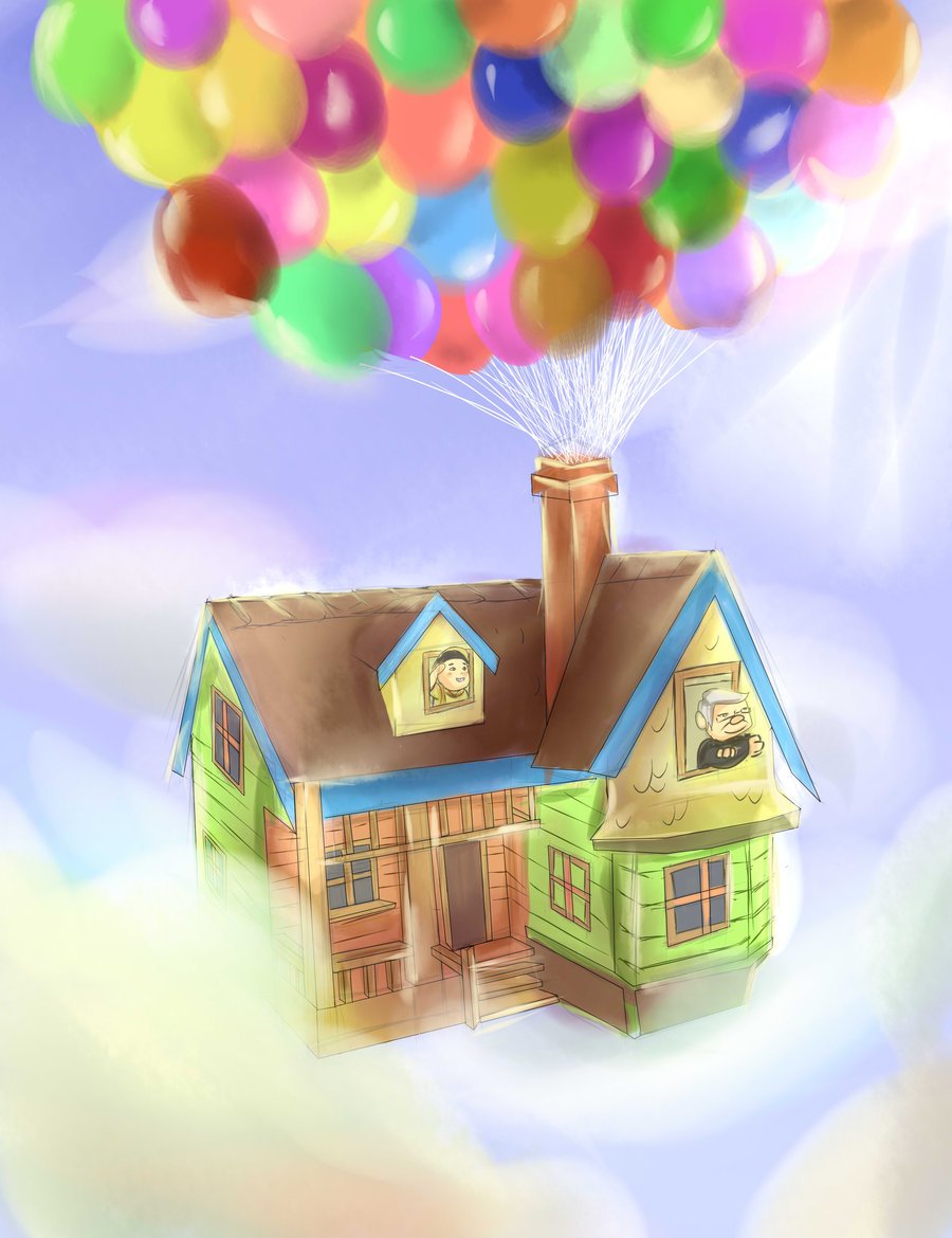 Летающий шарик дома. Домик с воздушными шарами. Домик на воздушных шариках. Дом из мультика вверх.