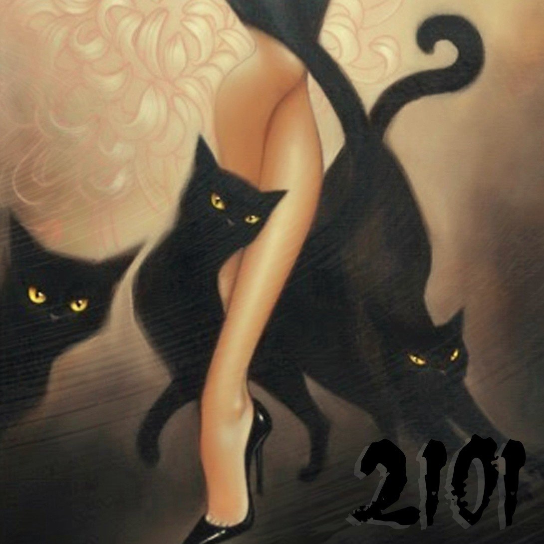 Картина женщина с черным котом