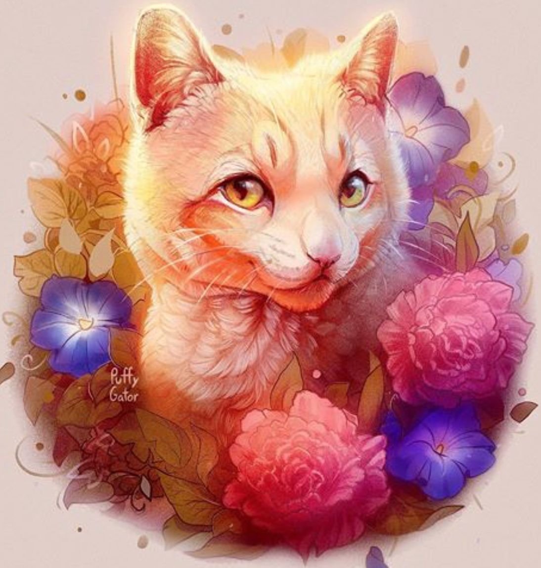 Cat art. Nana Qi (PUFFYGATOR). Кошечка арт. Рыжий котенок арт. Розовая кошка арт.