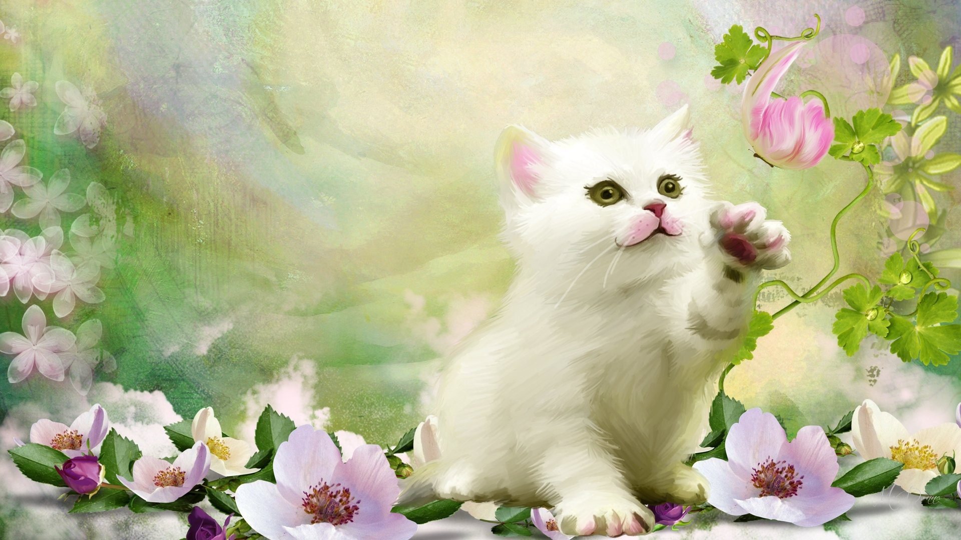 Красивые открытки с кошками. Нежные котята. Фон с котятами. Котик с цветами.