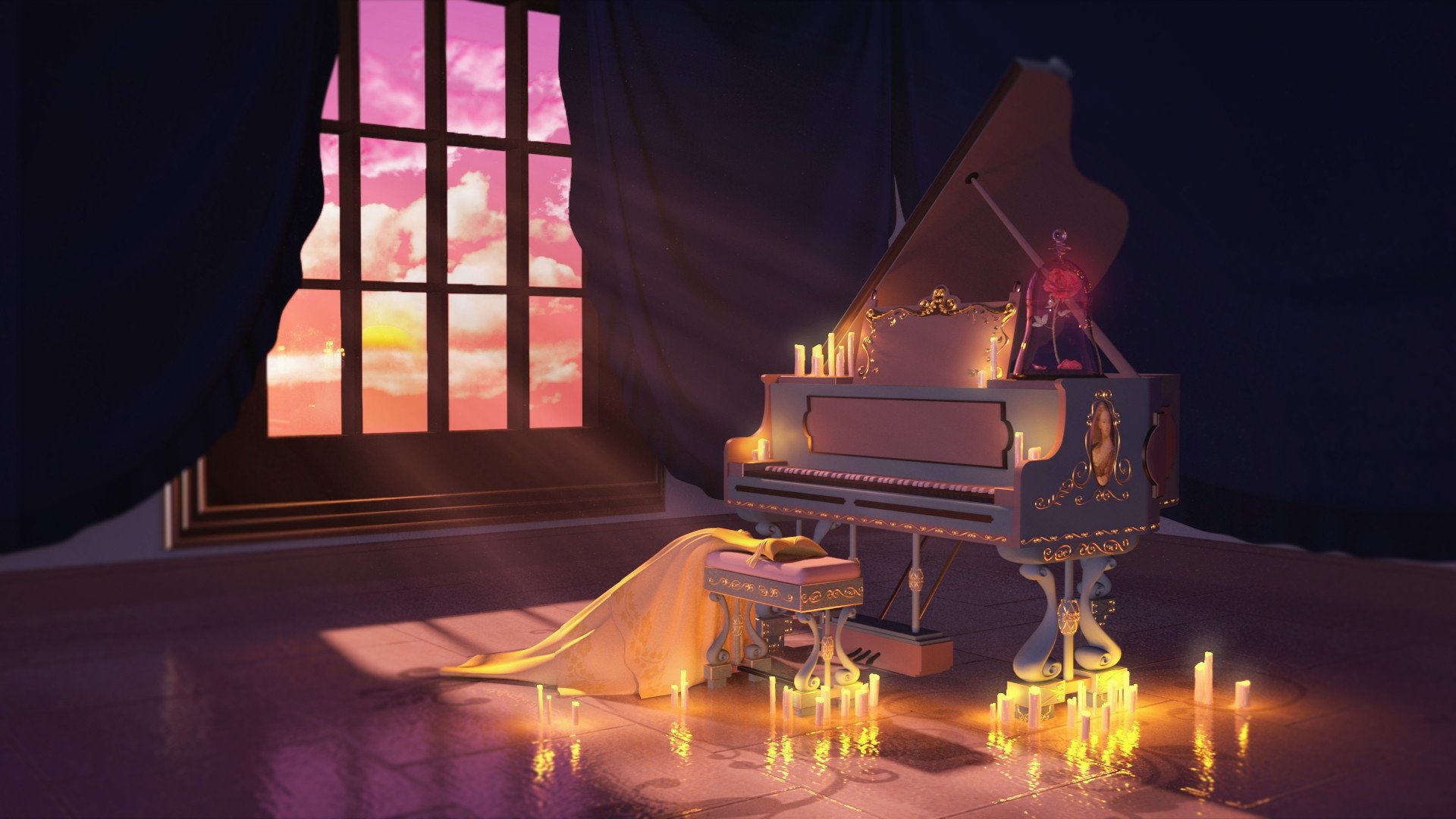 Красивый вечер музыкальный. Красивый рояль. Сказочный рояль. Фортепиано и свечи. Свечи на пианино.