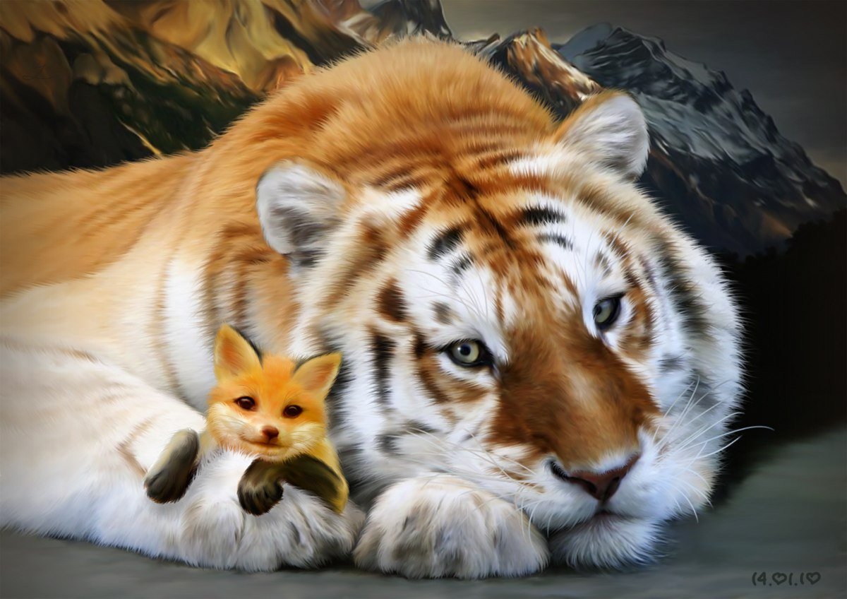Тигр волк лиса. Тигр и лиса. Тигры лисы. Лисичка и Тигренок. Тигр и тигрица любовь.