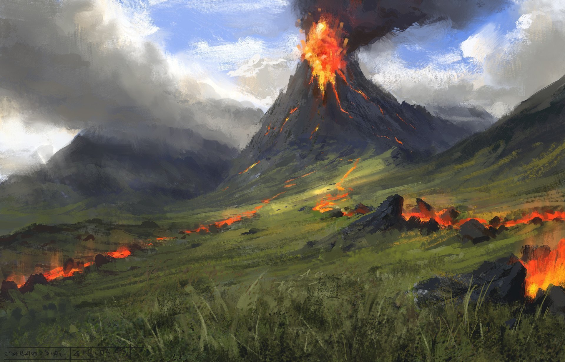 Тревога вулкан. Извержение вулкана арт. Ородруин Властелин колец. Вулканический пейзаж. Огненный пейзаж.