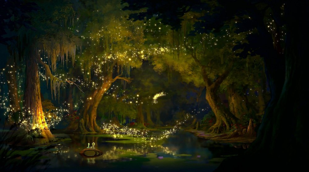Волшебный лес со светлячками