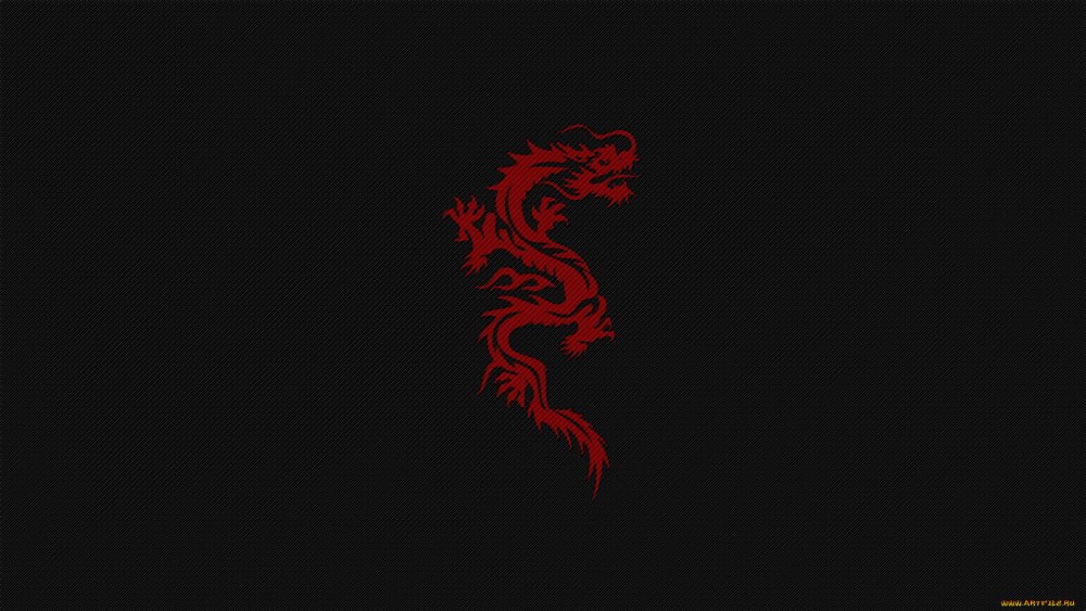 Красный дракон на чёрном фоне Минимализм