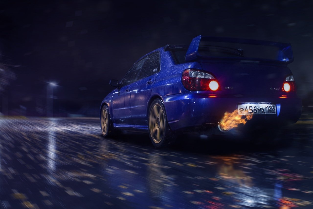 Субару Импреза WRX черная в ночи